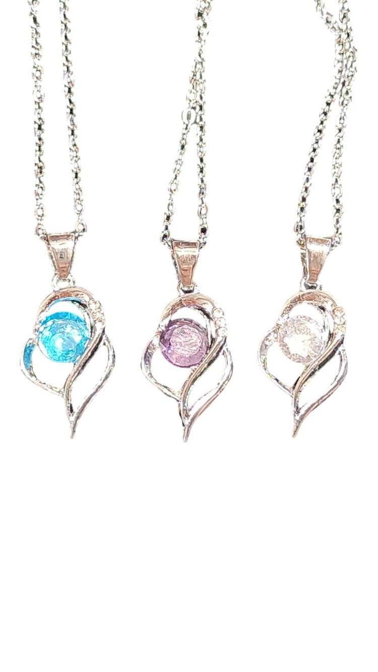 3pc Silver Tone Open Heart Swirl Pendant Necklace Multi Color Fashion Jewelry